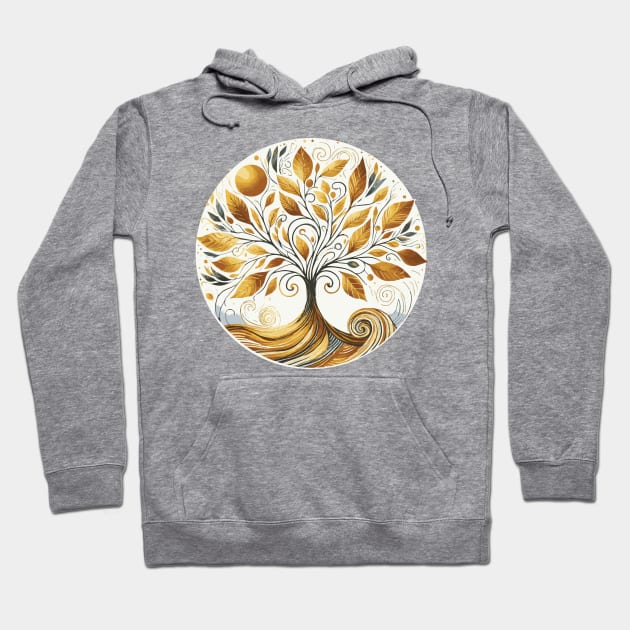 Swirly Gold Tree of Life Hoodie by Heartsake